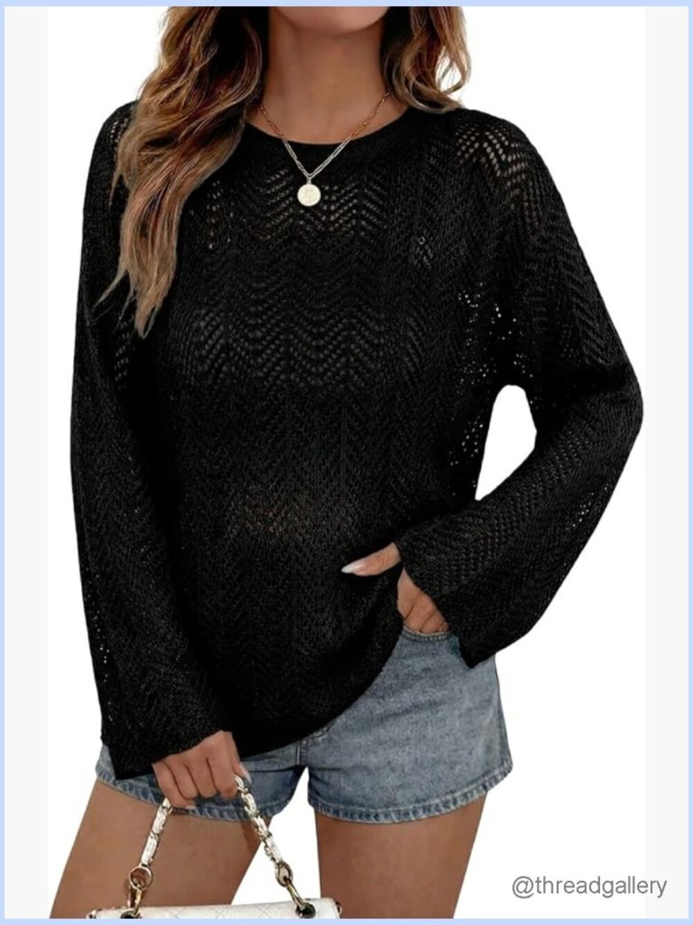 Crochet Hollow Out Bell Sleeve Beach Coverup Pullover